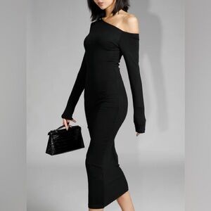 🖤 Commense Asymmetric Off Shoulder Midi Dress Black NWT M